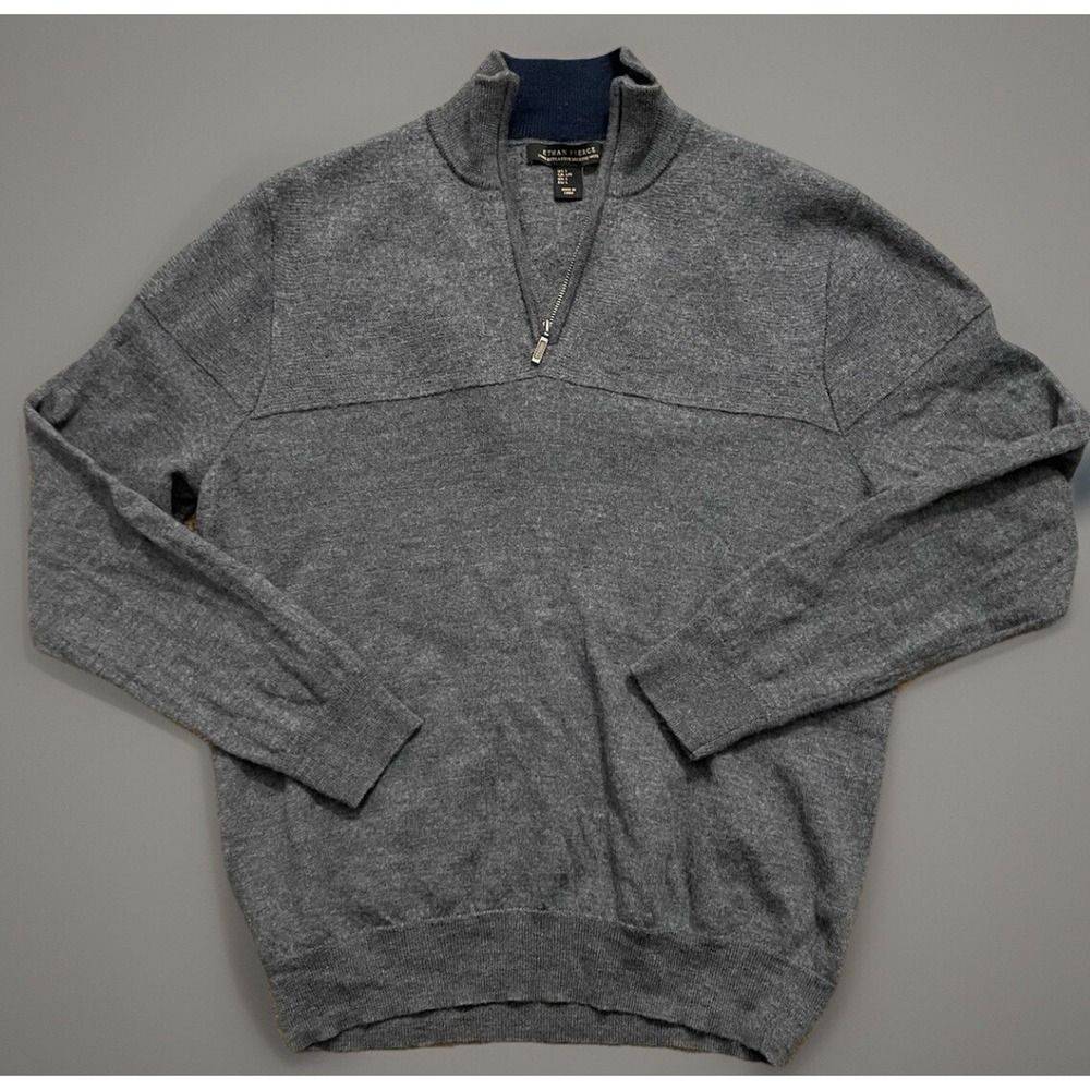 Ethan Pierce Long Sleeve Quarter Zip Pullover Sweater Wool Gray Large JBHS